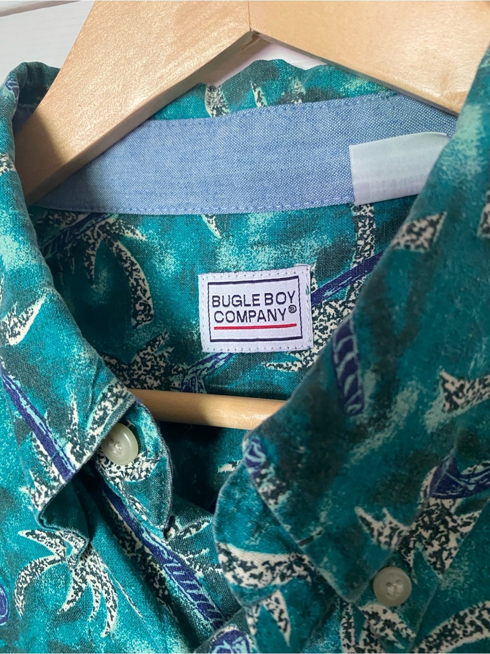 Vintage Bugle Boy Men's Teal Tropical Short-Sleeve Button-Up Shirt - size XL - Picture 5 of 11